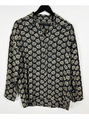 Bogari Studio 100% Silk Button Down Blouse Women's Size Small Black and Tan